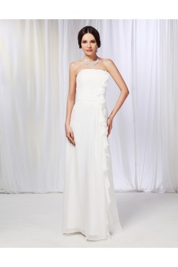 A-Line Strapless Long White Chiffon Prom Evening Formal Dresses ED010994