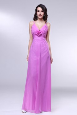 A-Line V-Neck Spaghetti Strap Long Chiffon Prom Evening Formal Dresses ED010995