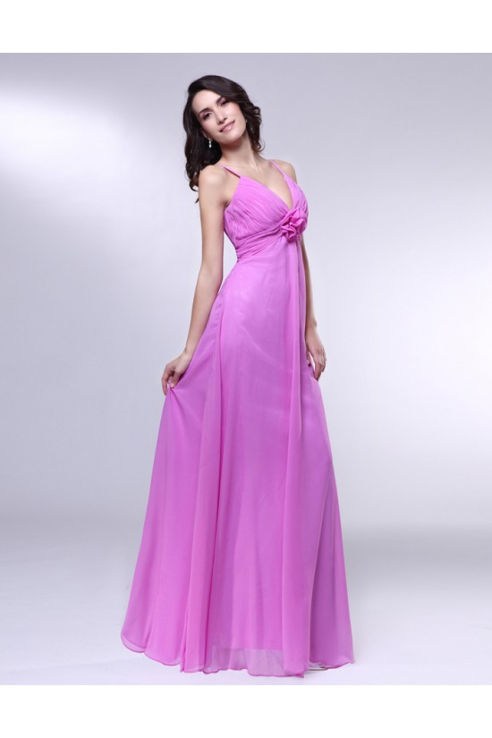 A-Line V-Neck Spaghetti Strap Long Chiffon Prom Evening Formal Dresses ED010995