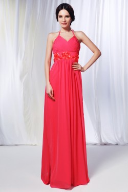 Sheath/Column Halter Long Chiffon Prom Evening Formal Dresses Bridesmaid Dresses ED010996