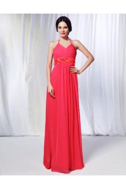 Sheath/Column Halter Long Chiffon Prom Evening Formal Dresses Bridesmaid Dresses ED010996