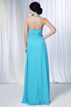 Sheath/Column Halter Long Blue Chiffon Prom Evening Formal Dresses Bridesmaid Dresses ED010998