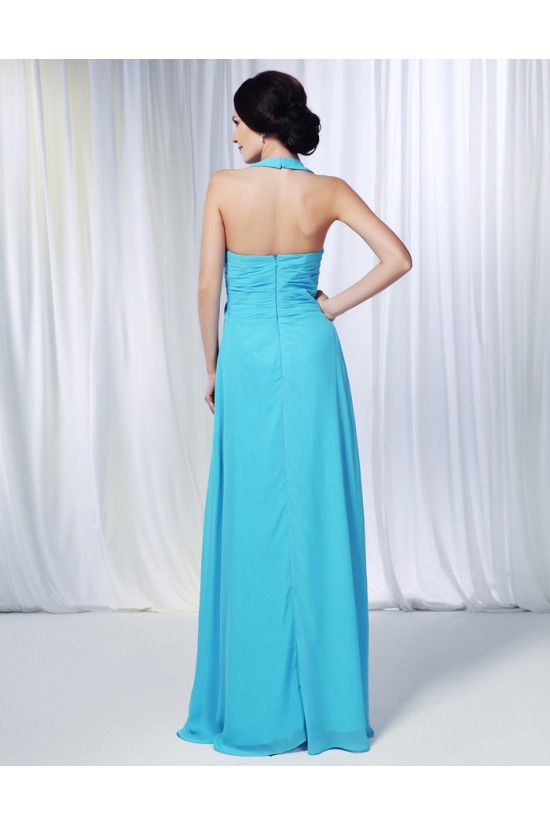 Sheath/Column Halter Long Blue Chiffon Prom Evening Formal Dresses Bridesmaid Dresses ED010998 Sheath/Column Halter Long Blue Chiffon Prom Evening Formal Dresses Bridesmaid Dresses ED010998