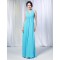Sheath/Column Halter Long Blue Chiffon Prom Evening Formal Dresses Bridesmaid Dresses ED010998