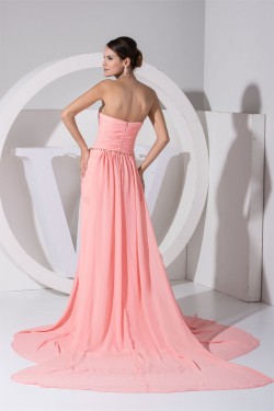 Sheath/Column Chiffon Court Train Long Pink Prom/Formal Evening Dresses 02020009
