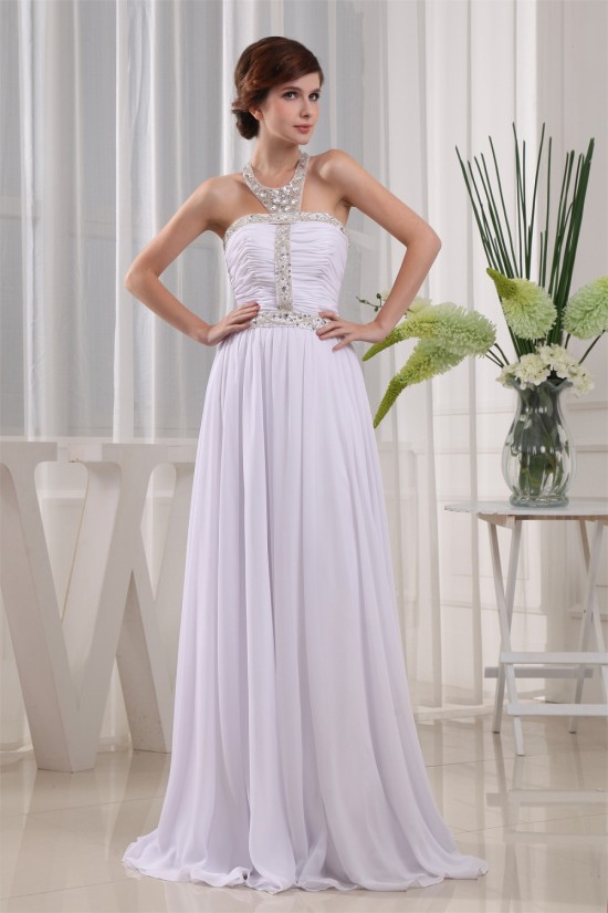 A-Line Chiffon Halter Sleeveless Long White Prom/Formal Evening Dresses 02020010 A-Line Chiffon Halter Sleeveless Long White Prom/Formal Evening Dresses 02020010
