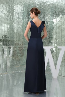 A-Line Falbala Silk like Satin V-Neck Long Evening Formal Bridesmaid Dresses 02020016