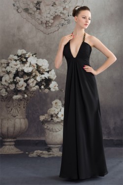 A-Line Floor-Length Halter Beading Chiffon Long Black Prom/Formal Evening Dresses 02020017