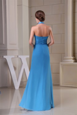 A-Line Floor-Length Ruched Halter Sleeveless Long Blue Party Formal Bridesmaid Dresses 02020019