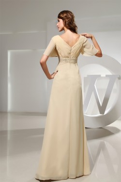 A-Line Floor-Length V-Neck Chiffon Formal Evening Mother of the Bride Dresses 02020020