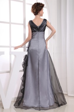 A-Line Handmade Flowers Floor-Length V-Neck Evening Mother of the Bride Dresses 02020021