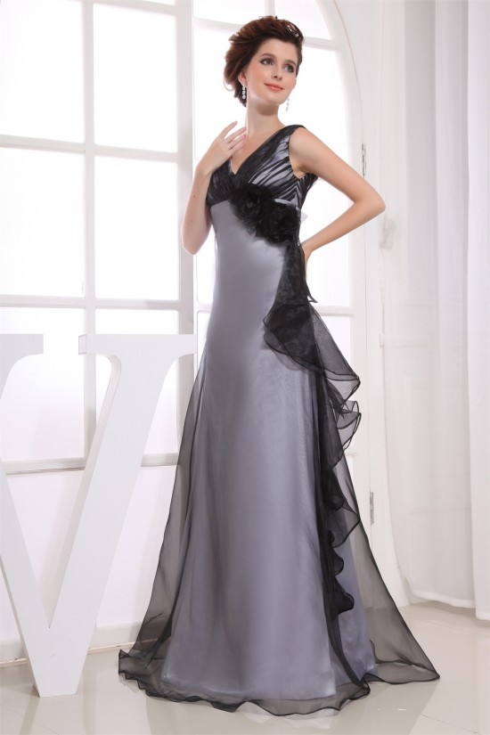 A-Line Handmade Flowers Floor-Length V-Neck Evening Mother of the Bride Dresses 02020021 A-Line Handmade Flowers Floor-Length V-Neck Evening Mother of the Bride Dresses 02020021