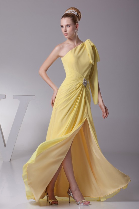 A-Line One-Shoulder Sleeveless Draped Floor-Length Long Yellow Prom Evening Bridesmaid Dresses 02020022 A-Line One-Shoulder Sleeveless Draped Floor-Length Long Yellow Prom Evening Bridesmaid Dresses 02020022