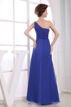 A-Line One-Shoulder Sleeveless Ruffles Chiffon Long Blue Prom/Formal Evening Dresses 02020023