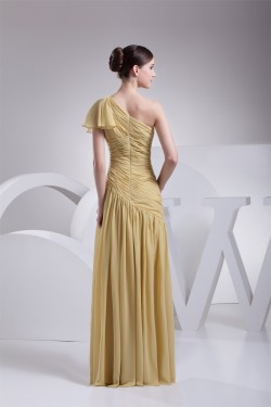 A-Line Pleats One-Shoulder Chiffon Sleeveless Long Evening Party Bridesmaid Dresses 02020024