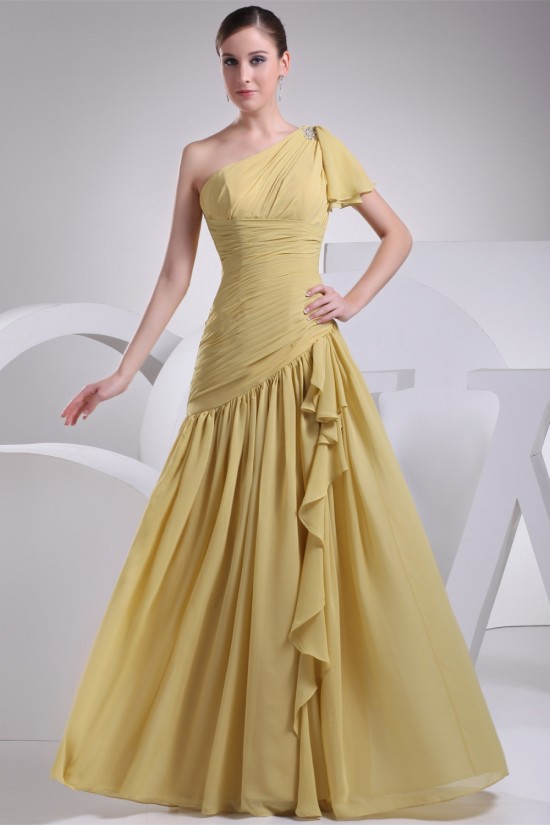 A-Line Pleats One-Shoulder Chiffon Sleeveless Long Evening Party Bridesmaid Dresses 02020024