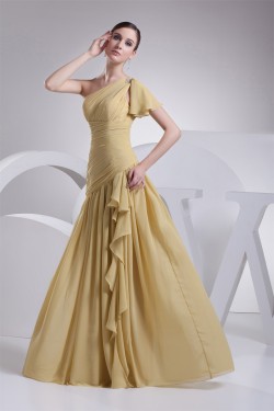 A-Line Pleats One-Shoulder Chiffon Sleeveless Long Evening Party Bridesmaid Dresses 02020024