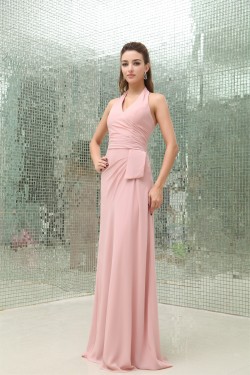 Affordable Sheath/Column Pleats Halter Floor-Length Chiffon Long Pink Evening Formal Bridesmaid Dresses 02020025 Affordable Sheath/Column Pleats Halter Floor-Length Chiffon Long Pink Evening Formal Bridesmaid Dresses 02020025