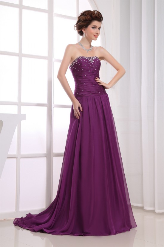 A-Line Ruched Strapless Chiffon Long Purple Prom/Formal Evening Dresses 02020026