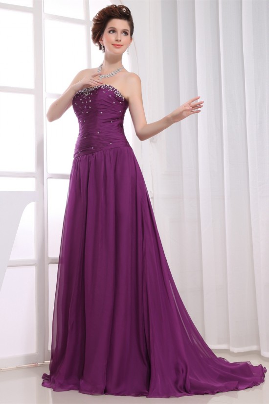 A-Line Ruched Strapless Chiffon Long Purple Prom/Formal Evening Dresses 02020026