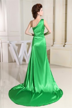 Silk like Satin One-Shoulder Sleeveless Long Green Prom/Formal Evening Dresses 02020029