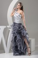 A-Line Sleeveless Beading Organza One-Shoulder Black White Prom/Formal Evening Dresses 02020032