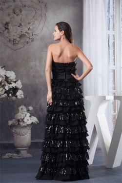 A-Line Sleeveless Floor-Length Ruffles Chiffon Sequins Long Black Prom/Formal Evening Dresses 02020035