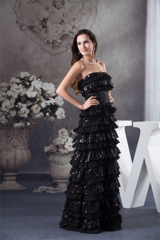 A-Line Sleeveless Floor-Length Ruffles Chiffon Sequins Long Black Prom/Formal Evening Dresses 02020035 A-Line Sleeveless Floor-Length Ruffles Chiffon Sequins Long Black Prom/Formal Evening Dresses 02020035