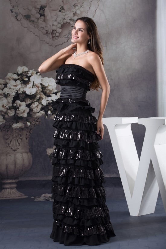A-Line Sleeveless Floor-Length Ruffles Chiffon Sequins Long Black Prom/Formal Evening Dresses 02020035 A-Line Sleeveless Floor-Length Ruffles Chiffon Sequins Long Black Prom/Formal Evening Dresses 02020035