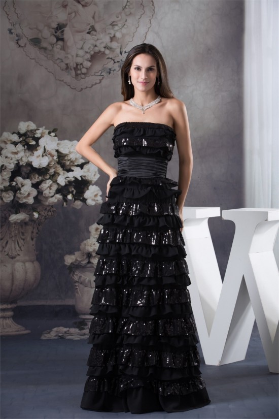 A-Line Sleeveless Floor-Length Ruffles Chiffon Sequins Long Black Prom/Formal Evening Dresses 02020035 A-Line Sleeveless Floor-Length Ruffles Chiffon Sequins Long Black Prom/Formal Evening Dresses 02020035