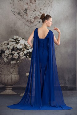 Sheath/Column Sequins Ruffles Chiffon Long Blue Prom/Formal Evening Dresses 02020037
