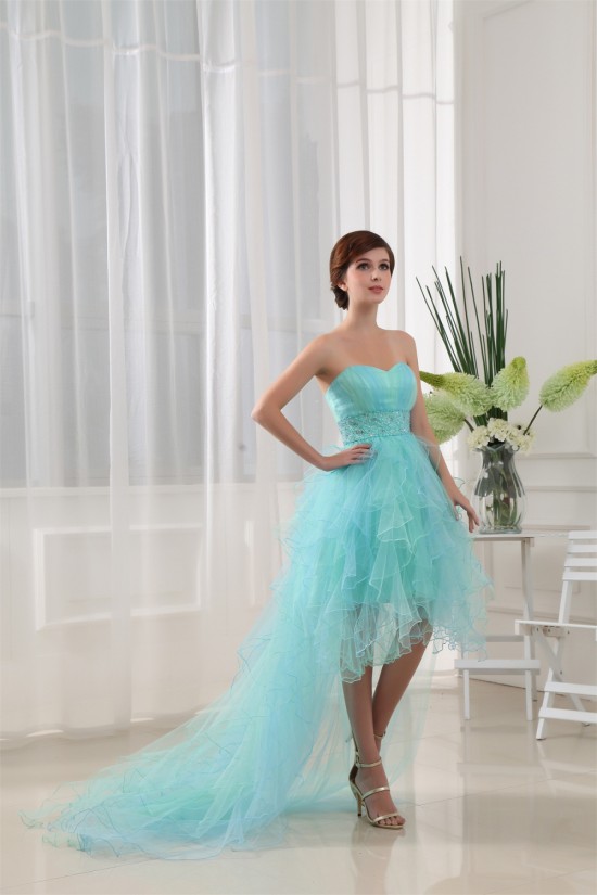 High Low Sweetheart Beaded Fine Netting Sweetheart Prom/Formal Evening Dresses 02020038