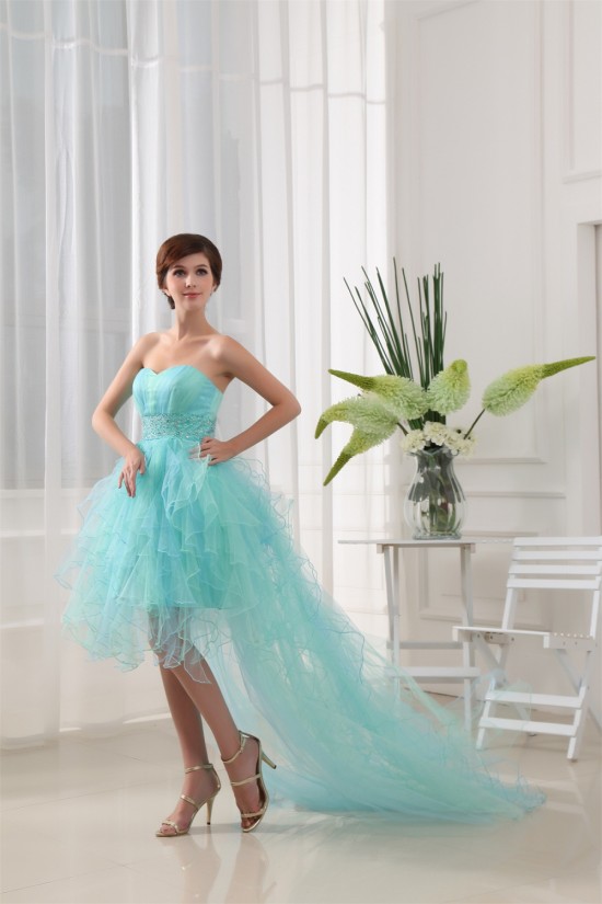 High Low Sweetheart Beaded Fine Netting Sweetheart Prom/Formal Evening Dresses 02020038