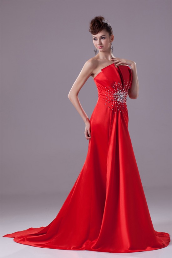 A-Line Sleeveless Strapless Beading Puddle Train Long Red Prom/Formal Evening Dresses 02020040 A-Line Sleeveless Strapless Beading Puddle Train Long Red Prom/Formal Evening Dresses 02020040