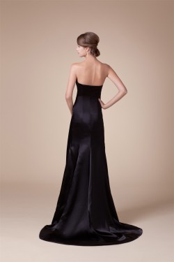 Trumpet/Mermaid Strapless Silk like Satin Sleeveless Beaded Long Black Prom/Formal Evening Dresses 02020044
