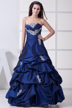 Ball Gown Strapless Taffeta Sleeveless Floor-Length Long Prom Formal Dresses 02020045
