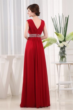 A-Line V-Neck Beading Floor-Length Sleeveless Long Red Prom Evening Bridesmaid Dresses 02020049