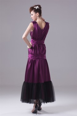 Ankle-Length Elastic Woven Satin Fine Netting Purple Prom/Formal Evening Dresses 02020054