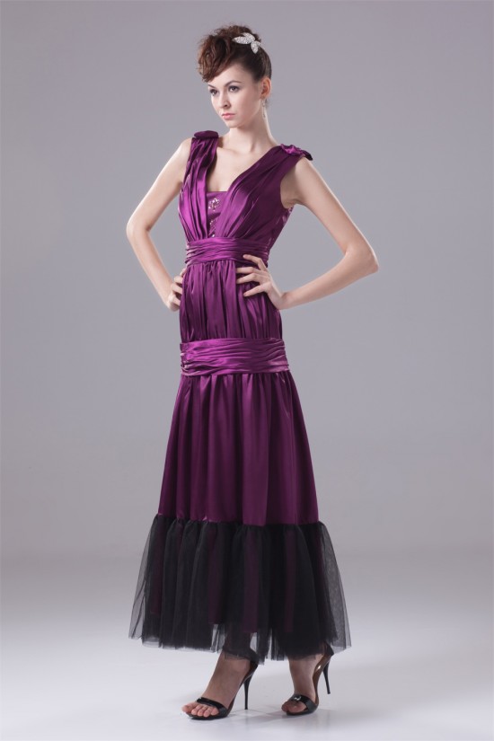 Ankle-Length Elastic Woven Satin Fine Netting Purple Prom/Formal Evening Dresses 02020054 Ankle-Length Elastic Woven Satin Fine Netting Purple Prom/Formal Evening Dresses 02020054