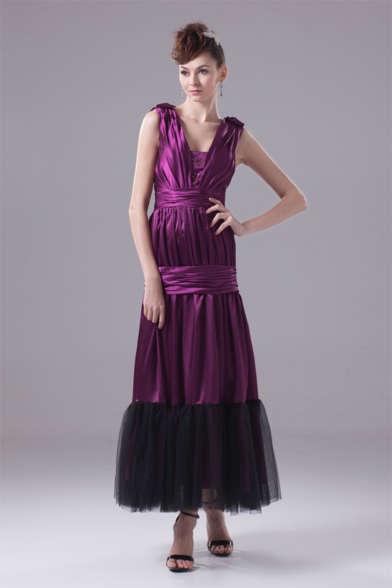 Ankle-Length Elastic Woven Satin Fine Netting Purple Prom/Formal Evening Dresses 02020054 Ankle-Length Elastic Woven Satin Fine Netting Purple Prom/Formal Evening Dresses 02020054
