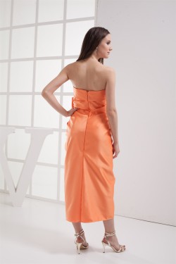 Ankle-Length Pick Ups Strapless Satin Sleeveless Party Bridesmaid Dresses 02020055