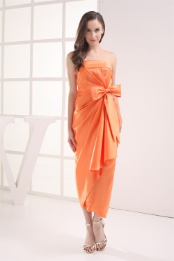 Ankle-Length Pick Ups Strapless Satin Sleeveless Party Bridesmaid Dresses 02020055