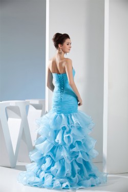 Asymmetrical Strapless Satin Organza Sleeveless Prom/Formal Evening Dresses 02020062
