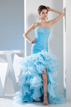 Asymmetrical Strapless Satin Organza Sleeveless Prom/Formal Evening Dresses 02020062