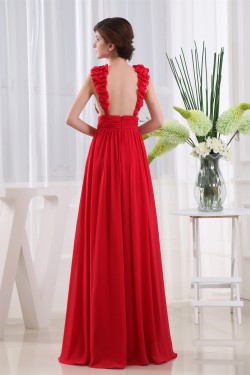 A-Line Floor-Length Chiffon Beaded Long Red Prom Evening Party Dresses 02020064