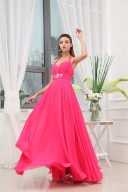 A-Line Beading Sleeveless Floor-Length Halter Long Chiffon Prom/Formal Evening Dresses 02020067