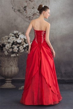 Beading A-Line Strapless Floor-Length Taffeta Long Red Prom/Formal Evening Dresses 02020068