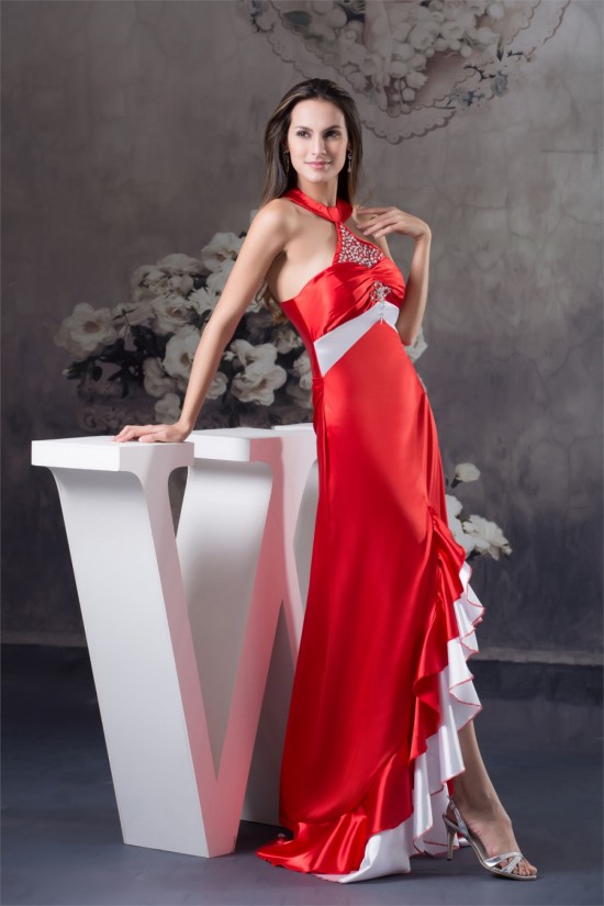 Beading Brush Sweep Train A-Line Halter Long Red Prom/Formal Evening Dresses 02020069 Beading Brush Sweep Train A-Line Halter Long Red Prom/Formal Evening Dresses 02020069