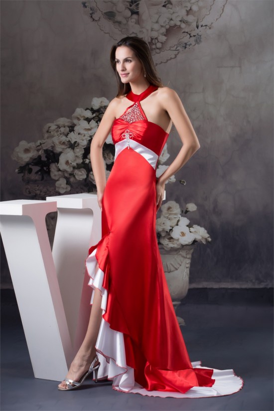 Beading Brush Sweep Train A-Line Halter Long Red Prom/Formal Evening Dresses 02020069 Beading Brush Sweep Train A-Line Halter Long Red Prom/Formal Evening Dresses 02020069