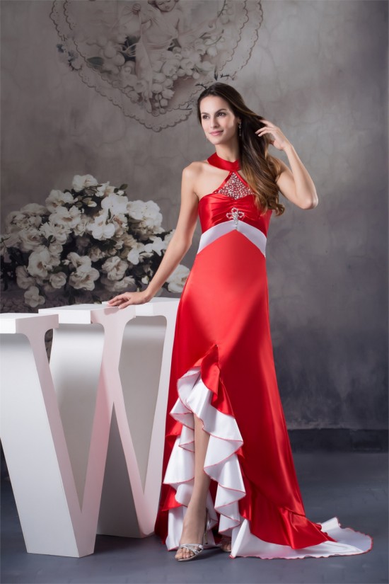 Beading Brush Sweep Train A-Line Halter Long Red Prom/Formal Evening Dresses 02020069 Beading Brush Sweep Train A-Line Halter Long Red Prom/Formal Evening Dresses 02020069